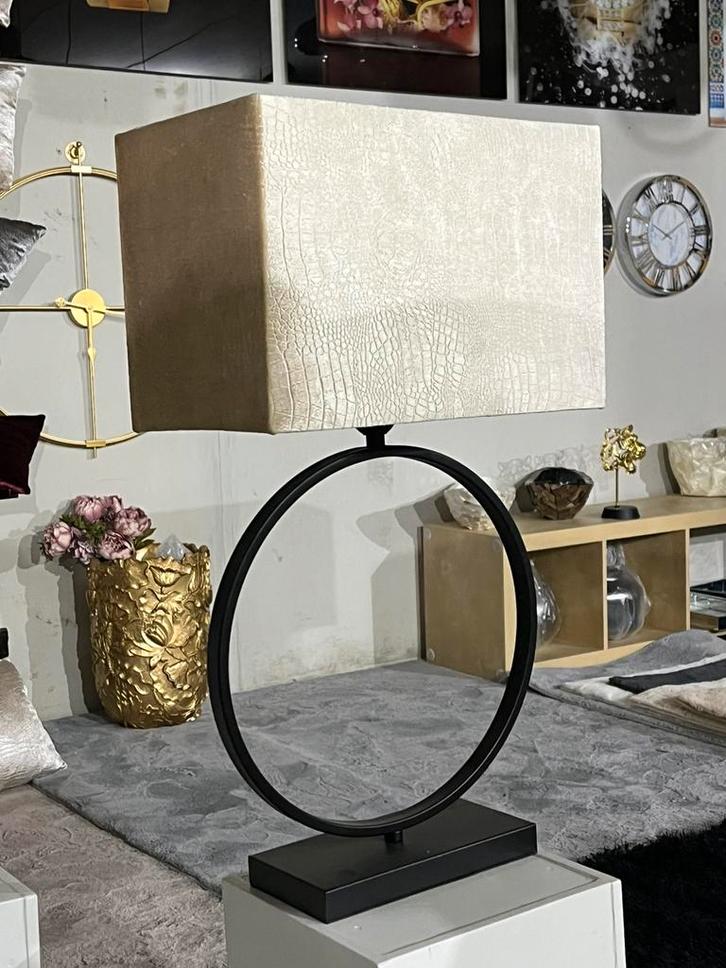 XXL TAFELLAMP RINGLAMP ZWART ERIC KUSTER Croco KAP BEIGECREM, Huis en Inrichting, Lampen | Tafellampen, Zo goed als nieuw, 75 cm of meer