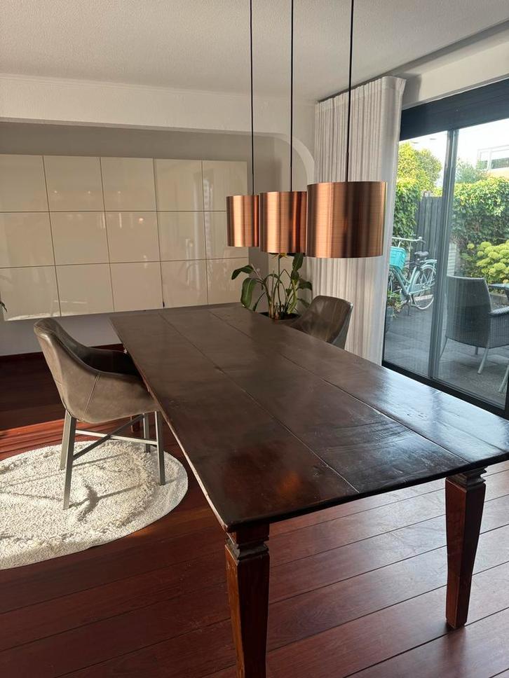 Massief houten eettafel - 250x100 cm, Huis en Inrichting, Slaapkamer | Bedden, Gebruikt, Tweepersoons, 160 cm, 200 cm, Hout, Bruin