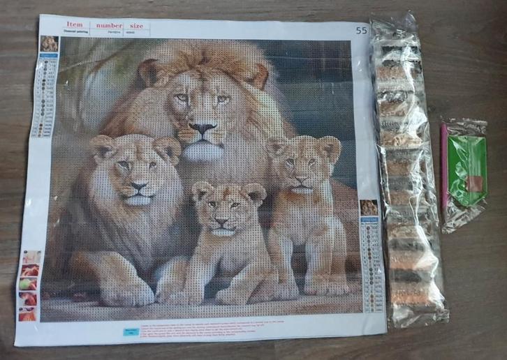 Diamond Painting Leeuwen Familie (Vol Rond) 40x40, Hobby en Vrije tijd, Overige Hobby en Vrije tijd, Nieuw, Ophalen of Verzenden