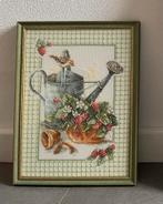 Geborduurd schilderijtje. Gieter Vogel Aardbei, Antiek en Kunst, Ophalen of Verzenden