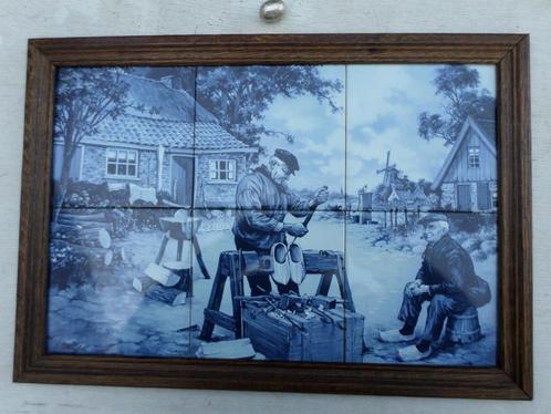Antiek tegeltableau dorpsgezicht in Delfts Blauw, Antiek en Kunst, Curiosa en Brocante, Ophalen of Verzenden