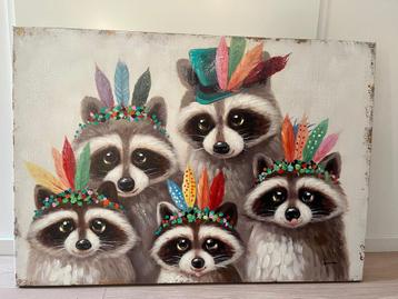 Canvasschilderij wasberen 100x70cm beschikbaar voor biedingen