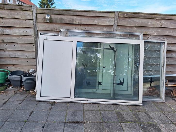 Schuifpui - 3 delen - 134 cm breed  per raam 215 hoog, Doe-het-zelf en Verbouw, Glas en Ramen, Gebruikt, 160 cm of meer, 160 cm of meer