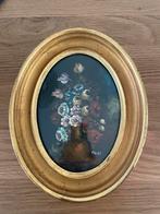 Miniatuur bloemen schilderijtje met glas, Ophalen of Verzenden