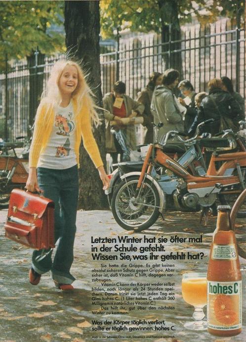 Retro reclame 1974 Hohes C frisdrank voor schoolkinderen, Verzamelen, Retro, Overige typen, Verzenden