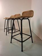 Vintage barkrukken Dirk van Sliedrecht Rohe Noordwolde, Ophalen of Verzenden, Riet, 60 tot 90 cm