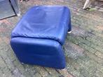 Donkerblauw leren voetenbankje, Minder dan 50 cm, Gebruikt, Leer, Ophalen of Verzenden