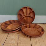 Lucky Vintage Teakhouten Fondue/Tapas Borden - Set van 6, Gebruikt, ., Rond, Ophalen of Verzenden
