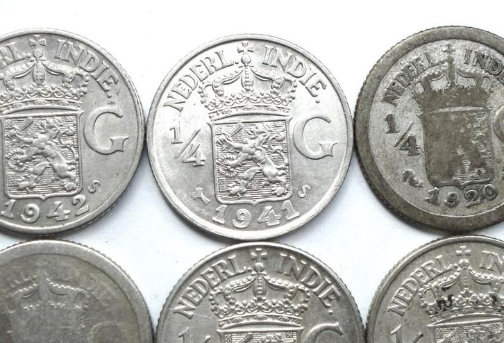 Nederlands-Indië lot met 10x 1/4 gulden (zilver), Postzegels en Munten, Munten | Azië, Zuidoost-Azië, Zilver, Ophalen of Verzenden
