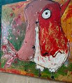 Robin roodborstje kunst kleurrijk veel verf abstract modern, Antiek en Kunst, Kunst | Schilderijen | Modern, Ophalen of Verzenden