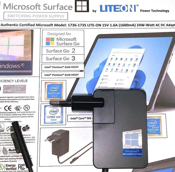Microsoft Surface Go Pro 1736 15V 1.6A 24W Adapter Oplader, Computers en Software, Laptop-opladers, Zo goed als nieuw, Ophalen of Verzenden