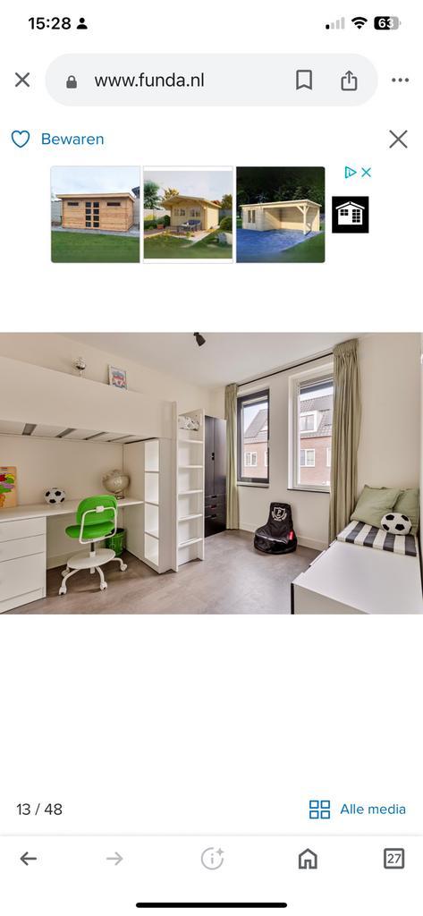 Ikea hoogslaper + bureau zwart wit, Kinderen en Baby's, Kinderkamer | Bedden, Zo goed als nieuw, 180 cm of meer, 85 tot 100 cm