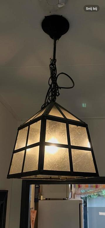 Vintage Hanglamp met Glas en Metalen Frame beschikbaar voor biedingen