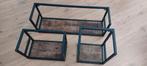 Set van drie Planken rekjes hout en zwart staal, Huis en Inrichting, Ophalen of Verzenden, Zo goed als nieuw