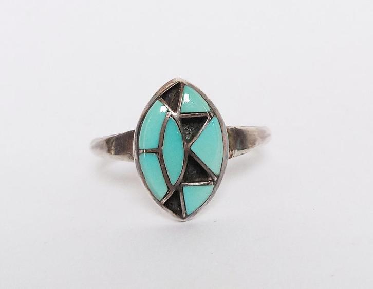 Zuni ring turkoois sterling zilver 925 mt 17,7 MCM VS Navajo, Sieraden, Tassen en Uiterlijk, Ringen, Zo goed als nieuw, Dame, 17 tot 18