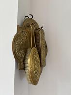 Vintage messing borstelset met wandhouder, Ophalen of Verzenden, Gebruikt