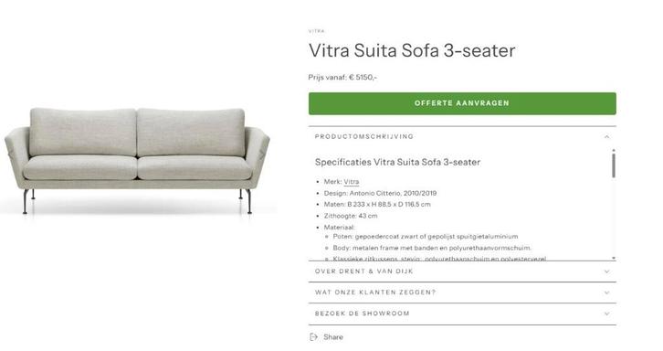 Bank Vitra 3 zits, Huis en Inrichting, Banken | Bankstellen, Zo goed als nieuw, Rechte bank, Driepersoons, 150 tot 200 cm, 75 tot 100 cm