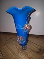Murano Vaas - Blauw met Bloemen, Huis en Inrichting, Woonaccessoires | Vazen, Blauw, Ophalen of Verzenden, Minder dan 50 cm, Glas