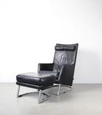 Montis Madonna Fauteuil+Hocker Zwart Leer – Chroom, Huis en Inrichting, Fauteuils, Niet ingevuld, Gebruikt, Niet ingevuld, 50 tot 75 cm
