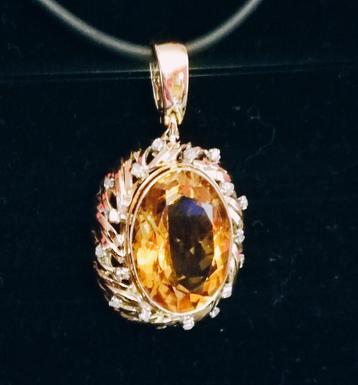 Gouden hanger met citrien en diamanten  beschikbaar voor biedingen