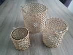 Set van 3 windlichten, glas met metaal en rotan, nieuw, Beige, Nieuw, Ophalen of Verzenden, Metaal