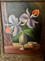 Olieverf Schilderij Bloemen in Vaas met Houten Lijst, Ophalen