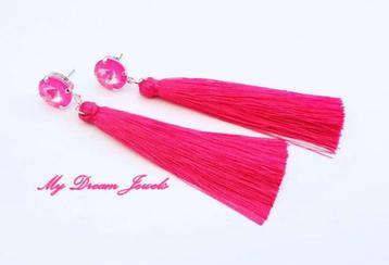 Oorstekers met Zijde look Kwastjes Fuchsia & Swa Hot Pink beschikbaar voor biedingen