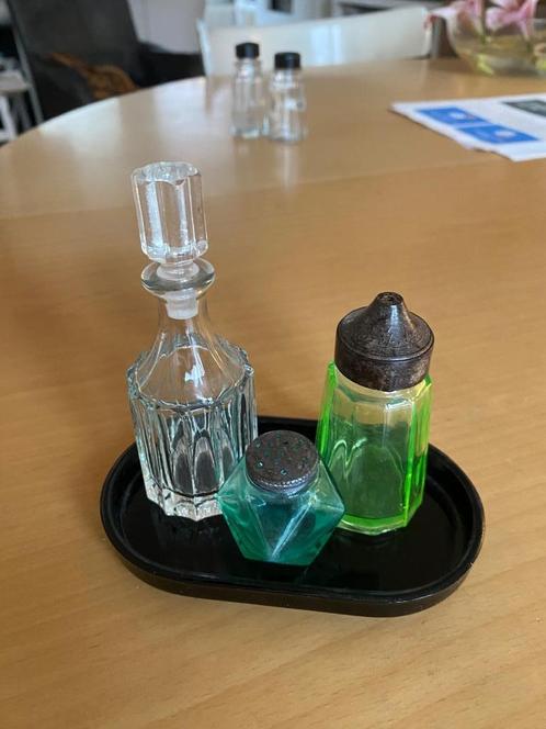 Peper en zoutsetje, olie/azijnflesje A.D. Copier, Antiek en Kunst, Antiek | Glas en Kristal, Ophalen of Verzenden