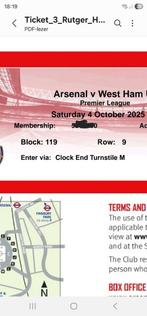 1 kaartje Arsenal - West Ham 4 oktober, Tickets en Kaartjes, Eén persoon, Oktober
