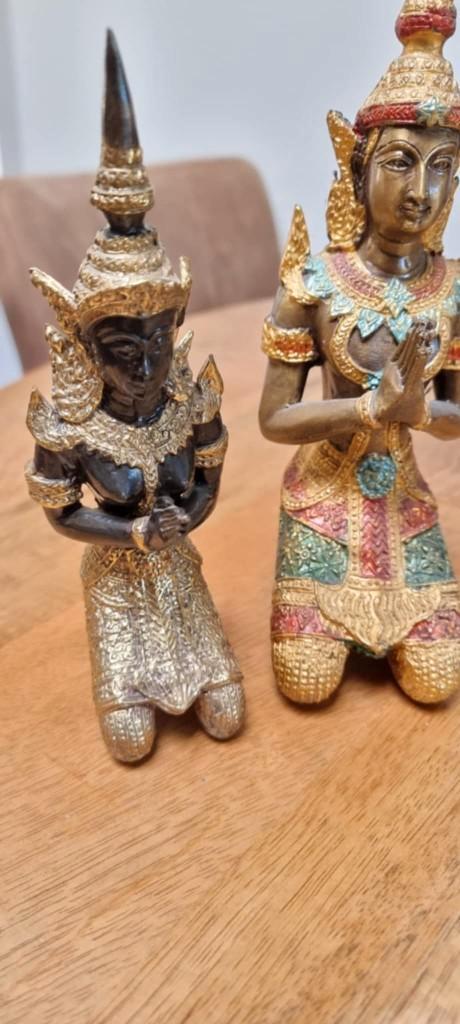 2 x vintage tempelwachter beeldjes van brons, Antiek en Kunst, Antiek | Koper en Brons, Brons, Verzenden