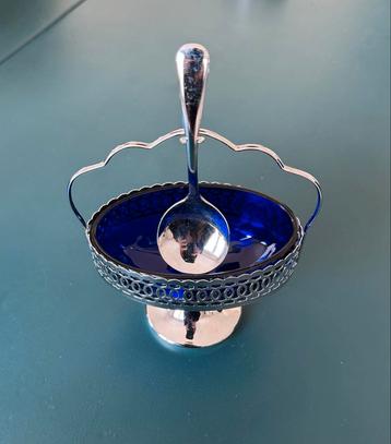 Vintage Zilveren Suikerpot met Kobaltblauw Glas beschikbaar voor biedingen