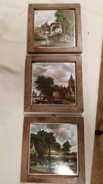 Set van 3 ingelijste landschapstegels 19x19 cm, Minder dan 50 cm, Gebruikt, Overige typen, Ophalen of Verzenden