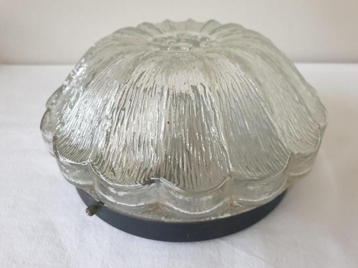 Vintage Glashütte glazen plafonniere, Duitsland 1970, Huis en Inrichting, Lampen | Plafondlampen, Zo goed als nieuw, Glas, Metaal