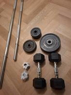 Halterstangen met dumbbells en gewichten, Sport en Fitness, Fitnessmaterialen, Ophalen, Zo goed als nieuw, Benen, Overige typen