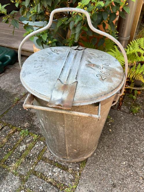 Vintage Amsterdamse Zinken Vuilnisbak Jaren 60, Huis en Inrichting, Woonaccessoires | Prullenbakken, Gebruikt, Metaal, Minder dan 50 cm