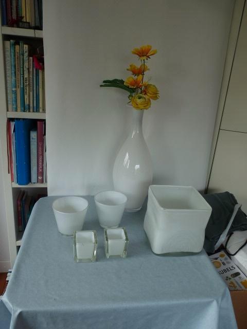 set van witte bloempot rond en vierkant en hoge vaas 6 stuks, Tuin en Terras, Bloempotten, Zo goed als nieuw, Overige materialen