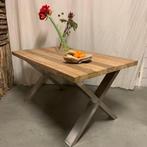 Robuuste teak Eettafel – RVS X poten - 150 x 90cm -TTM Wonen, 50 tot 100 cm, Nieuw, 150 tot 200 cm, Landelijk