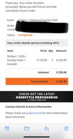 2x defqon 1 tickets sunday incl. Closing ceremony, Tickets en Kaartjes, Twee personen