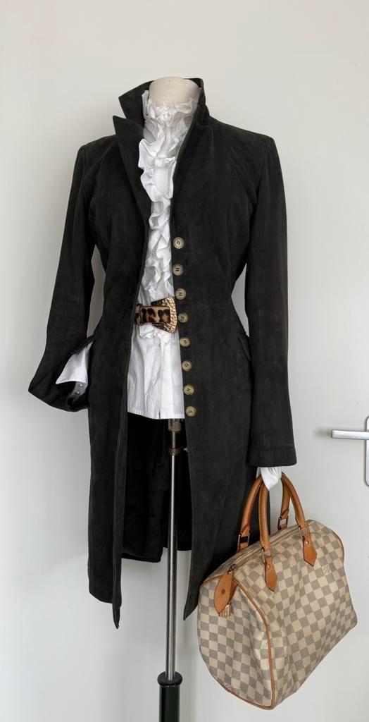 Scapa suéde donker groene lange blazer jas 38/40, Kleding | Dames, Jasjes, Kostuums en Pakken, Verzenden