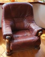 Fauteuil leder en hout, Huis en Inrichting, Fauteuils, Ophalen, Gebruikt, Hout