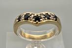 Gouden Vintage ring met edelsteen onyx en diamant. 2025/669., Ophalen of Verzenden, Goud, Ring, Met edelsteen