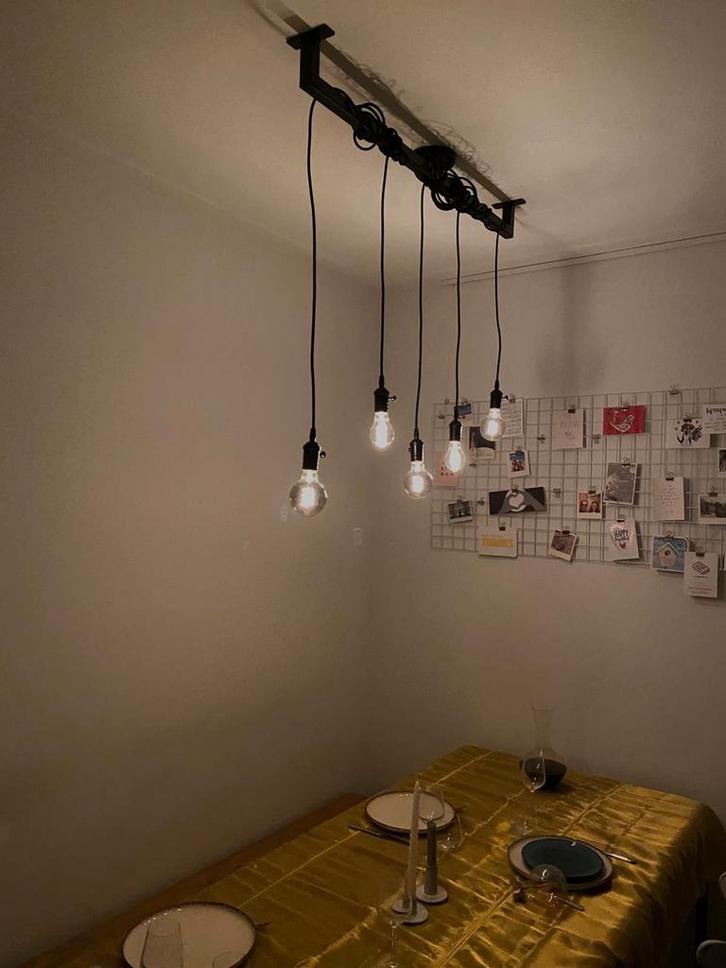 Industriële Hanglamp met Meerdere Lampen, Huis en Inrichting, Lampen | Hanglampen, Gebruikt, Metaal, Ophalen of Verzenden