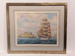 Zeilschip voor een fort – Aquarel op papier, Antiek en Kunst, Ophalen