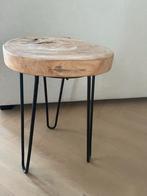 Houten krukje / bijzettafeltje - Teakhout & metaal, Ophalen, Gebruikt, Minder dan 50 cm, Tafelblad