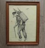Oude tekening met strandjutter, Ophalen of Verzenden