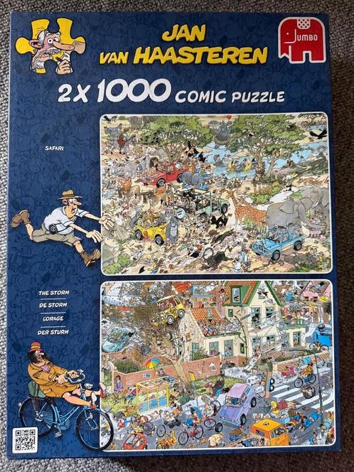 Jan van Haasteren 2 in 1 "Safari/De Storm" 1000 stukjes, Hobby en Vrije tijd, Denksport en Puzzels, Zo goed als nieuw, Ophalen of Verzenden