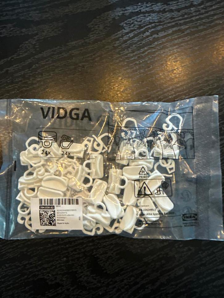 Ikea Vidga Gordijn Glijders + Riktig Haken, Huis en Inrichting, Stoffering | Gordijnen en Lamellen, Nieuw, 200 cm of meer, Wit