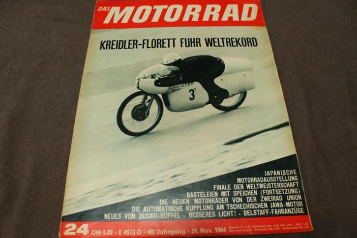 das Motorrad 21 november 1964 Kreidler Florett weltrekord, Boeken, Motoren, Gelezen, Ophalen of Verzenden