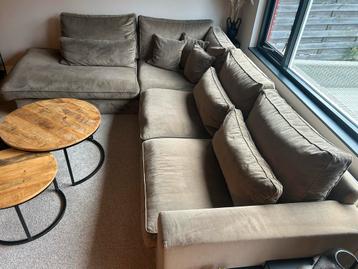 Taupe velvet hoekbank - heerlijk zacht! beschikbaar voor biedingen