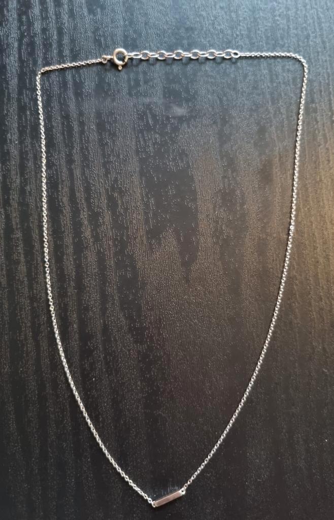 Zilveren Minimalistische Ketting met Staafje, Sieraden, Tassen en Uiterlijk, Kettingen, Zo goed als nieuw, Zilver, Zilver, Ophalen of Verzenden